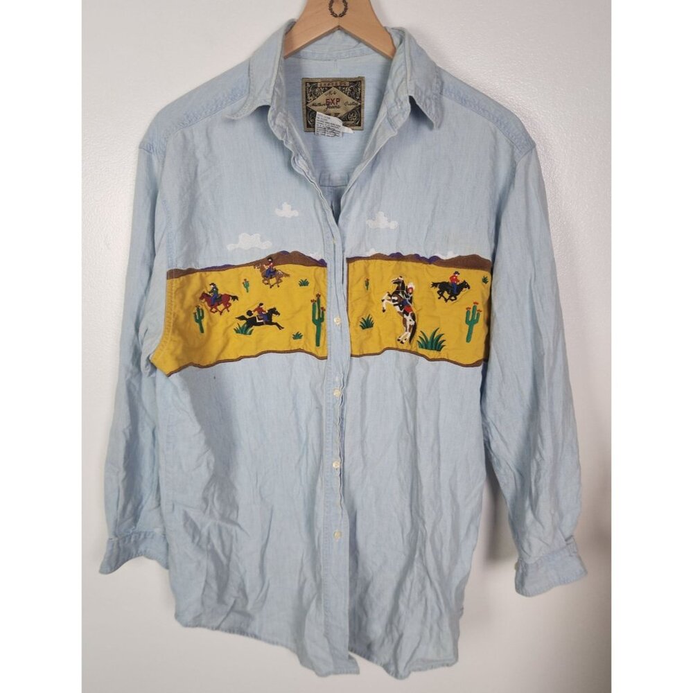 Vtg. Express Men's Sz. S Cowboys & Cactus Button Up Shirt